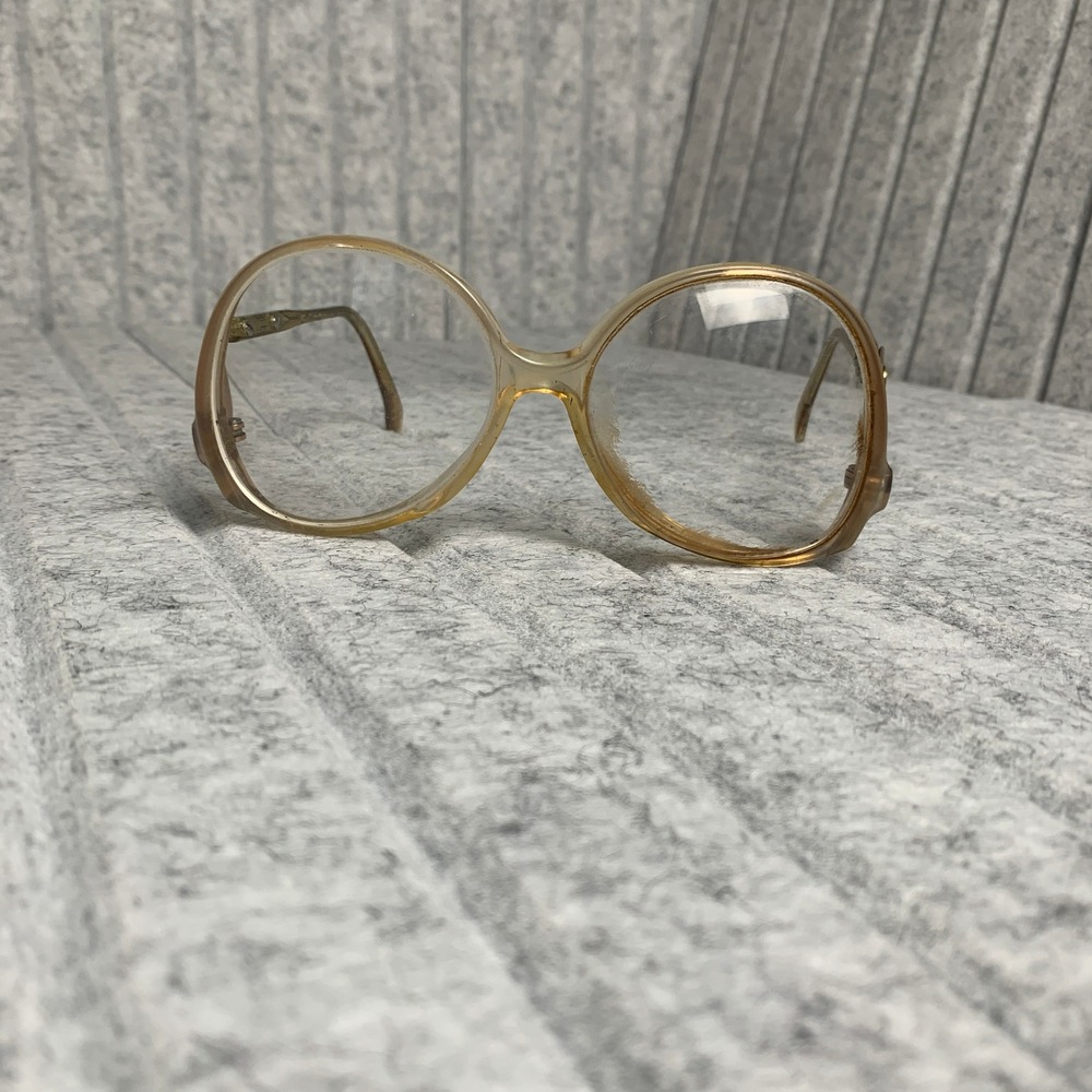 Vintage Menrad 245 Oversized Round Eyeglasses Amber Gold Drop Temple Frames Flaw